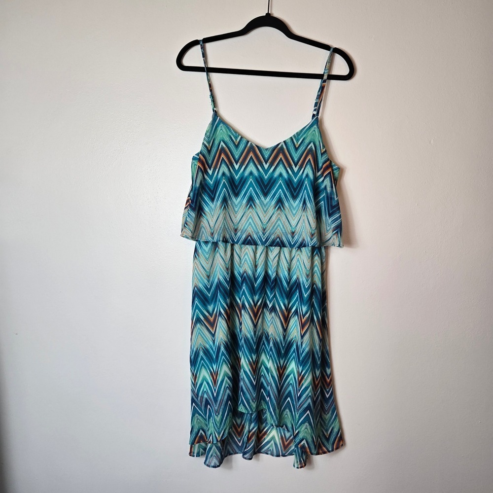 Love Reign Teal Chevron High Low Popover Sundress XL‎ I210490S6
